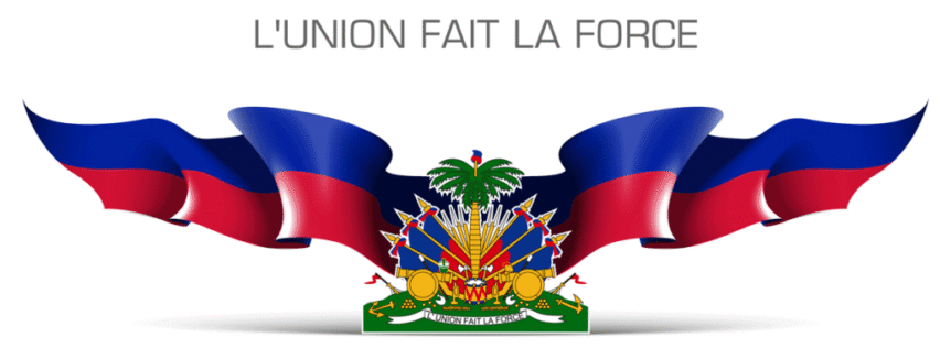 Haitian coat of arms with national motto.